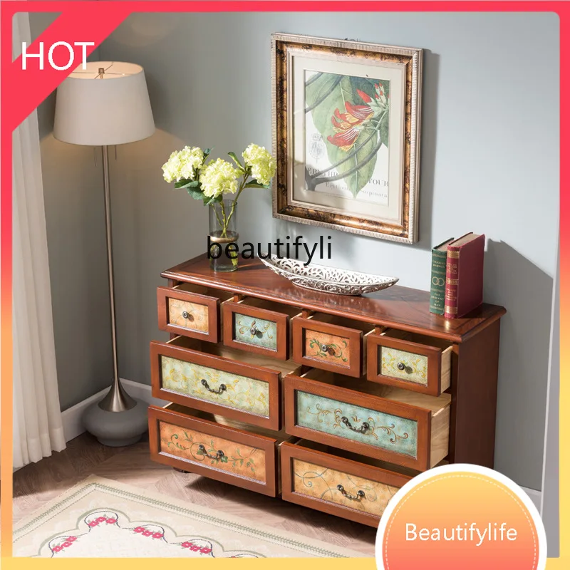 

all-solid wood eight-bucket cabinet, retro painted furniture, door-to-door entrance dining side cabinet factory wholesale 51