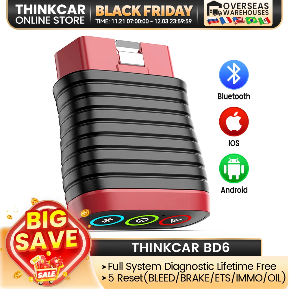 THINKCAR-herramientas de diagnóstico de escáner BD6 OBD2, sistema completo, lector de código automático, motor, Airbag 5, reinicio, programación de