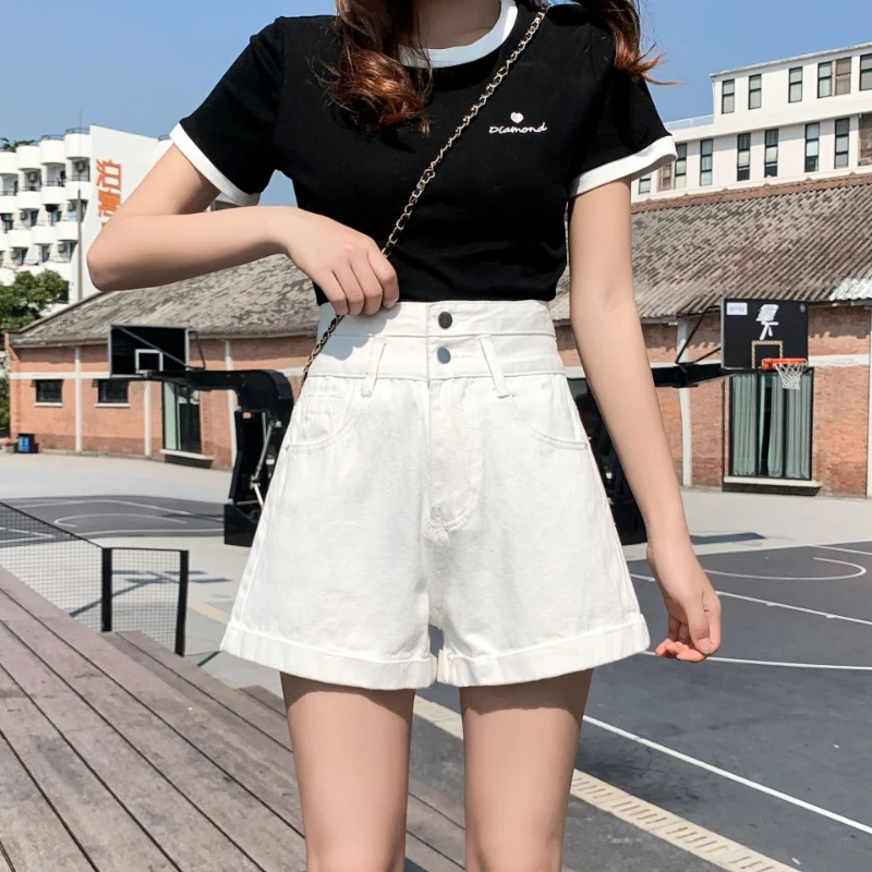 

Wide Leg Shorts Women Denim Washed Loose Vintage Bleache Fashion High Waist Streetwear Students Baggy Summer Hotsweet Jeans Q546