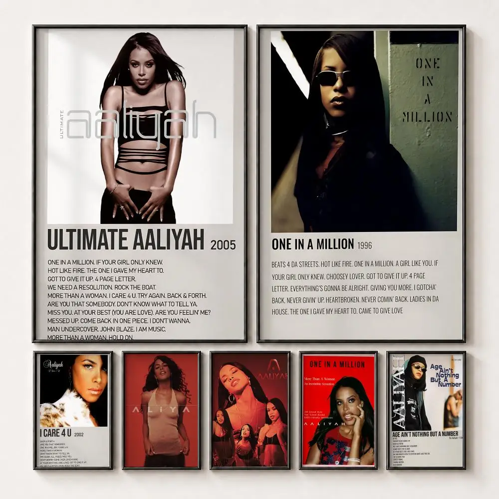 Music A-Aaliyah Poster HD Peel and Stick Waterproof Poster for Bedroom Office Dorm Decor
