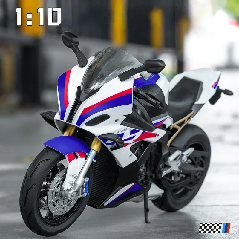 1:10  S1000RR Simulation Alloy Motorcycle Model Shock Absorbers Sound and Light Collection Toy Car Kid Gift M63