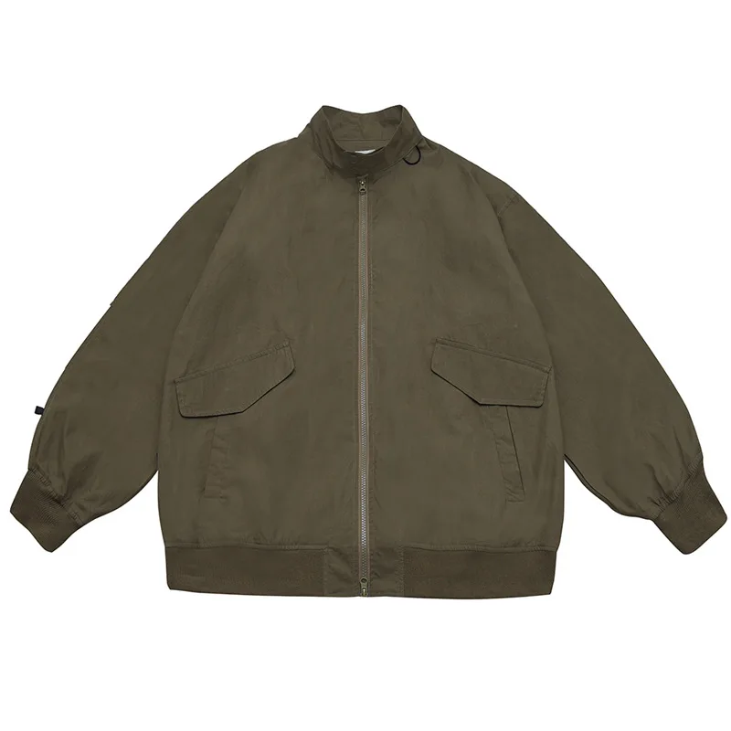 

AMEKAJI Japanese Retro Military Style MA1 Bomber Jacket Stand Collar Oversized Workwear Unisex Loose Flight Jacket