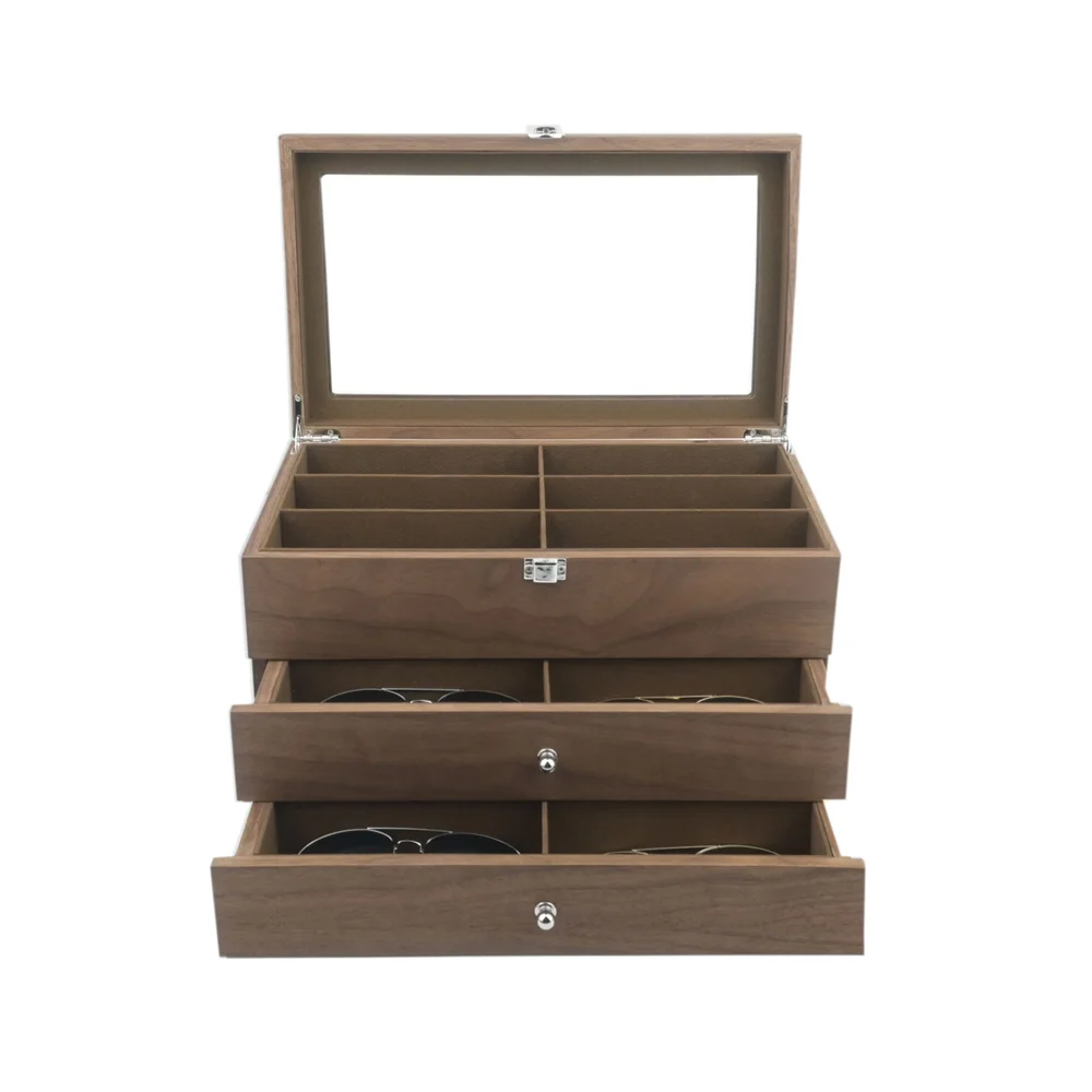 New Top Quality 18 Grids Sunglasses Organizer Box Wooden 3 Layer Glasses Storage Box Jewelry Sunglasses Eyewear Display Case Box