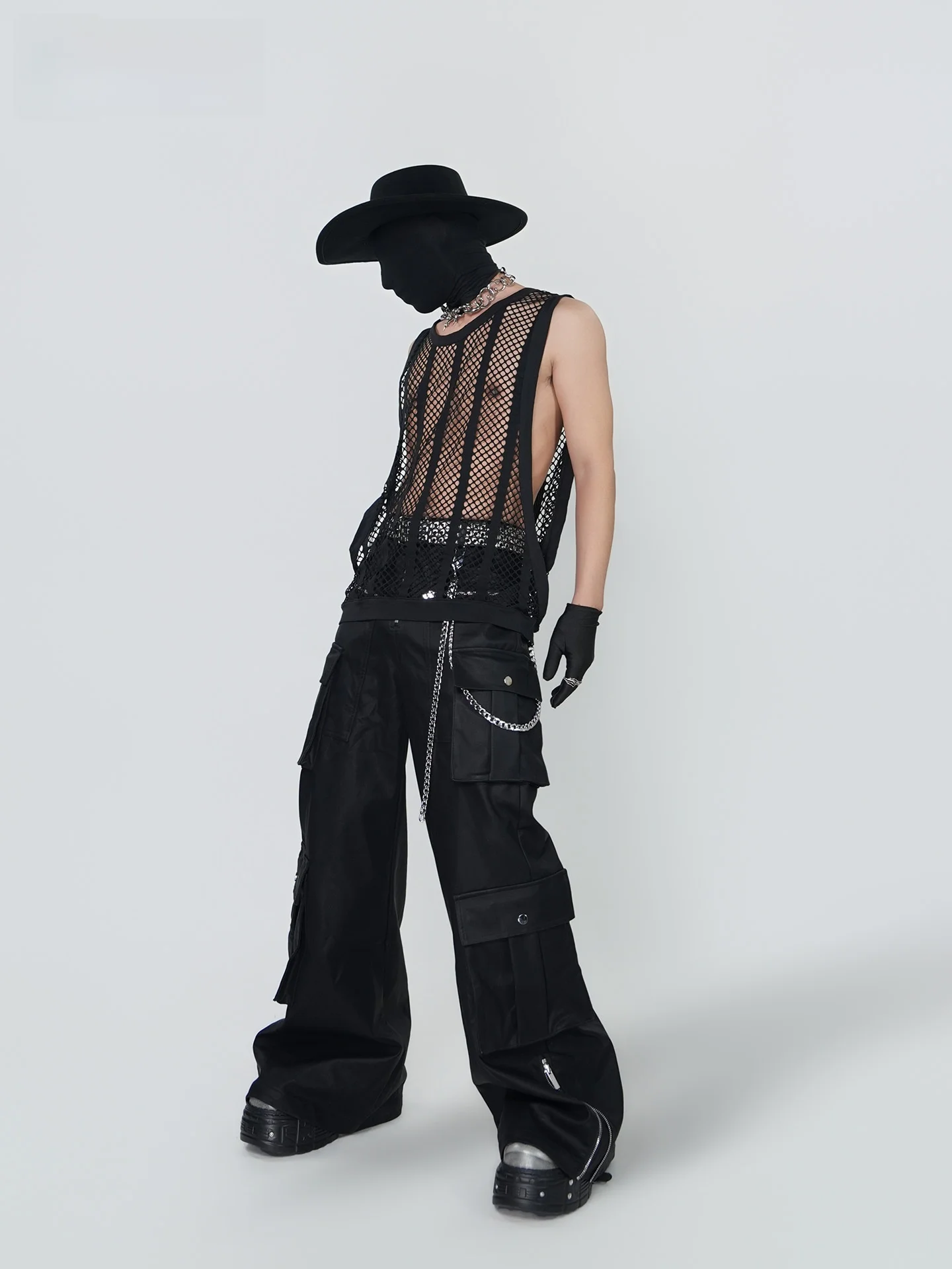 

VE2 k Web Spider Web Hollow out Knitted Vest Men's Model Performance Stage Breaktough Svel T-irt Breathable Yout...