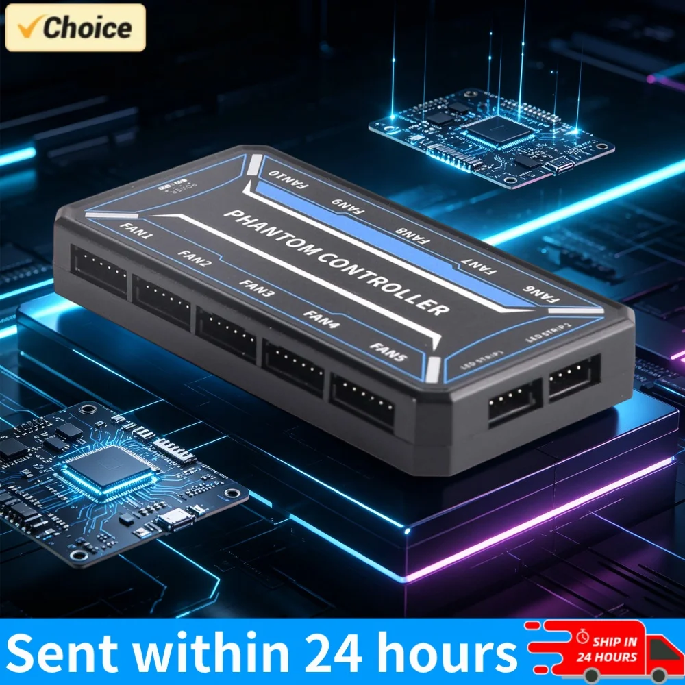 6Pin 10-Port PC Case Fan Splitter SATA-Powered RGB PC Fan Controller with Remote Control for Desktop RGB Computer Builds