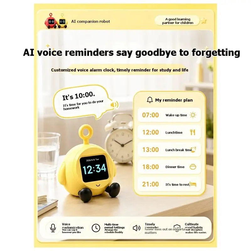 PORK-AI Companion Robot AI Companion Smart Clock Cute Alarm Clock That Offers Learning Support And Companionship For Children