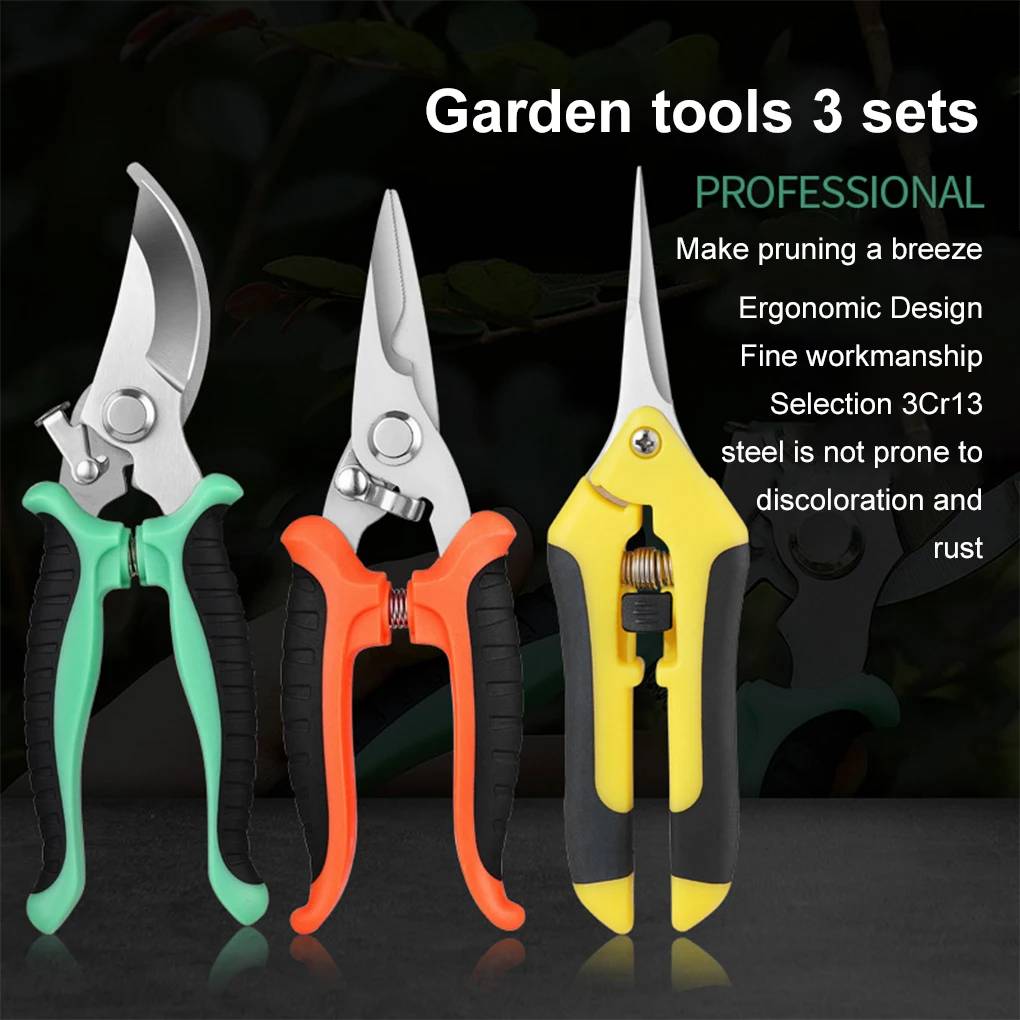 Garden Tools 3pcs/set Gardening Metal Scissors Set Pruning Shears Secateurs Bonsai Shears Hand Cutter Trimming Accessories