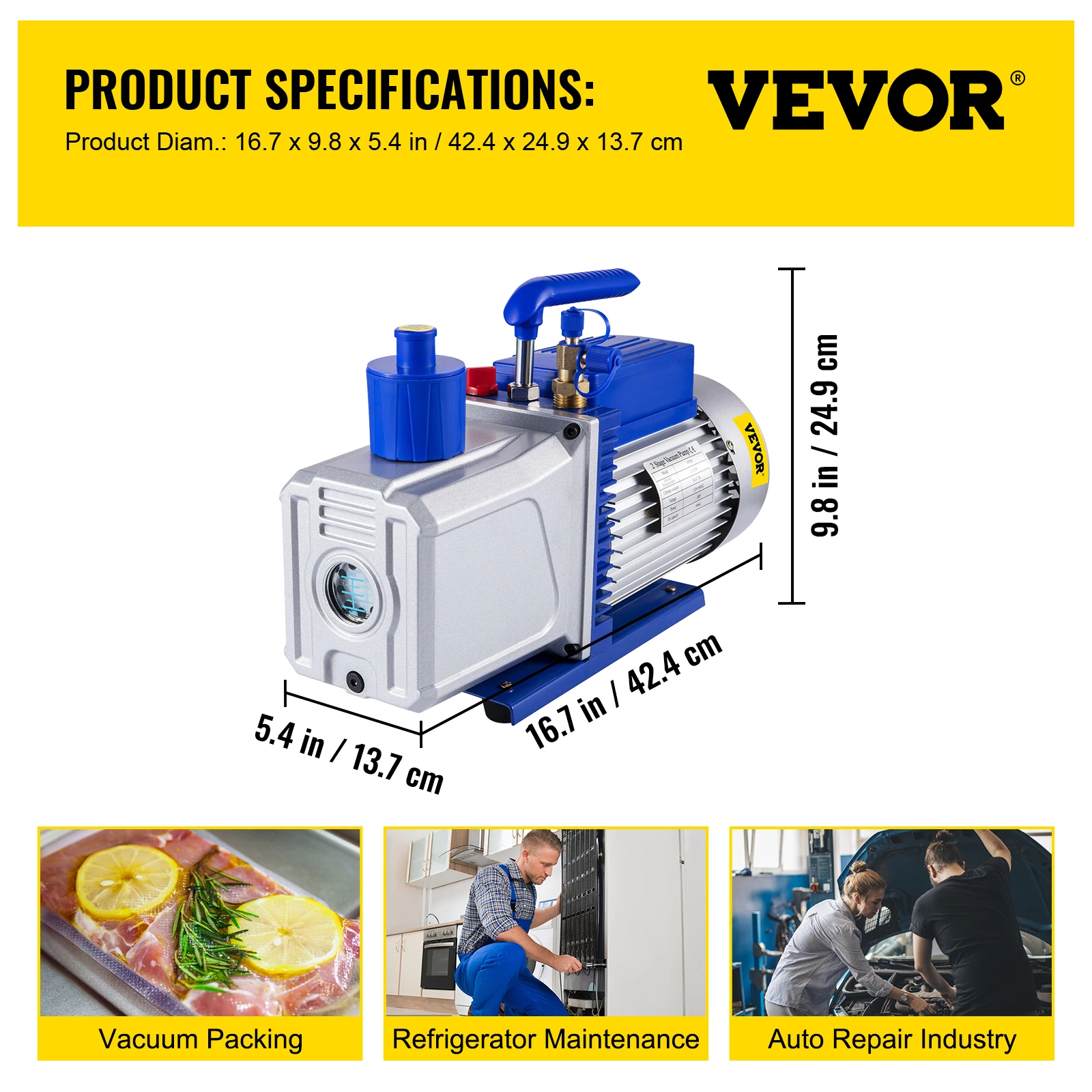 SucceBuy Vacuümpomp 10CFM 1HP Schottenpomp 2-traps HVAC Roterende Auto AC Koelmiddel voor Auto Reparatie Vacuüm Evacuatie