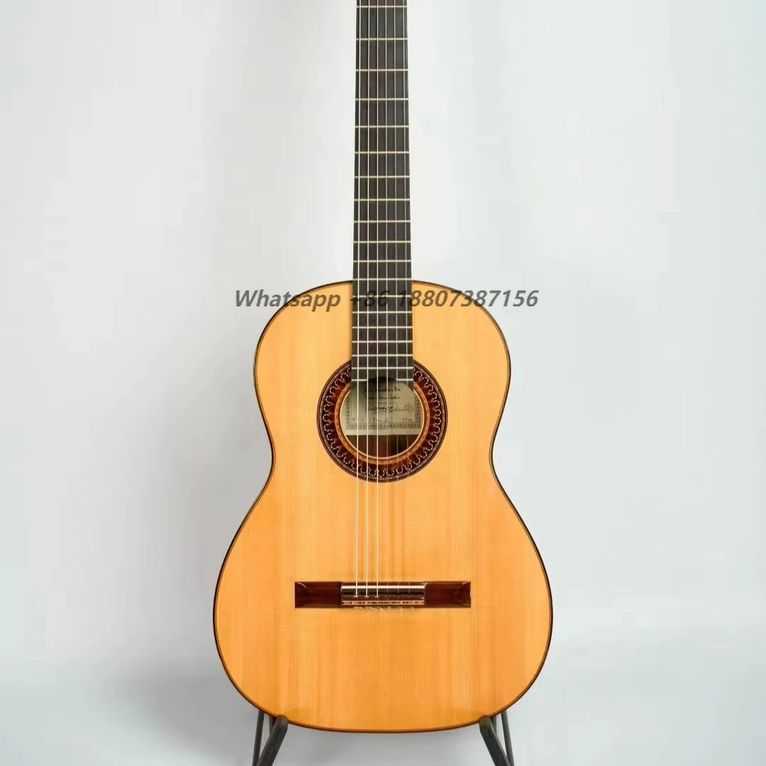 High Quality 39-Inch Classical Guitar All Solid 5A Spruce Body Roswood Ebony Retro Gloss Nylon Handcrafted Master Luthiers