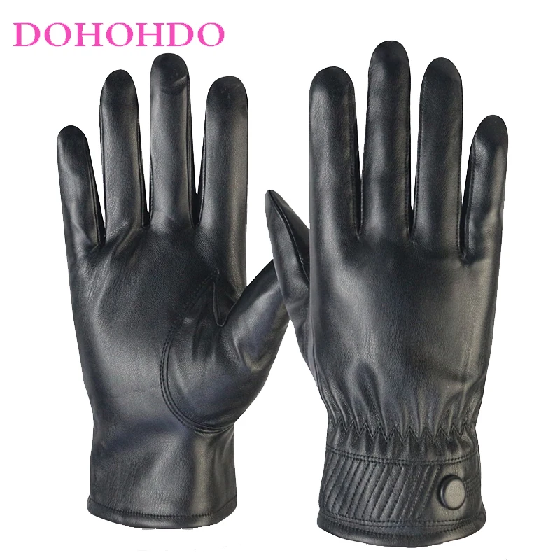 

PU Warm Black Gloves Men's Winter Plus Velvet Touch Screen Non-slip Warm Waterproof Windproof Riding Motorcycle Leather Gloves