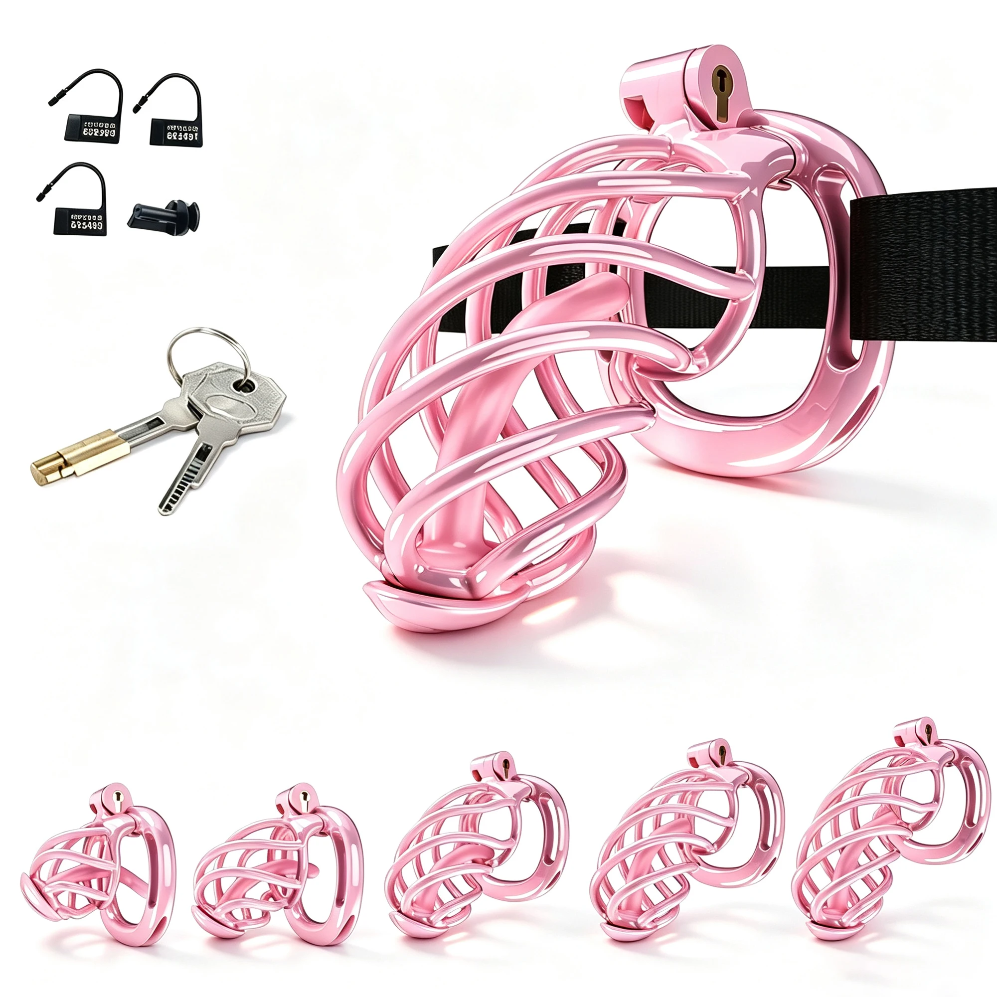 Chastity Cages with 4 Penis Ring Male Chastity Lock BDSM Discipline Breathable Cock Cage Sex Toy for Men Couple Cuckold Cosplay