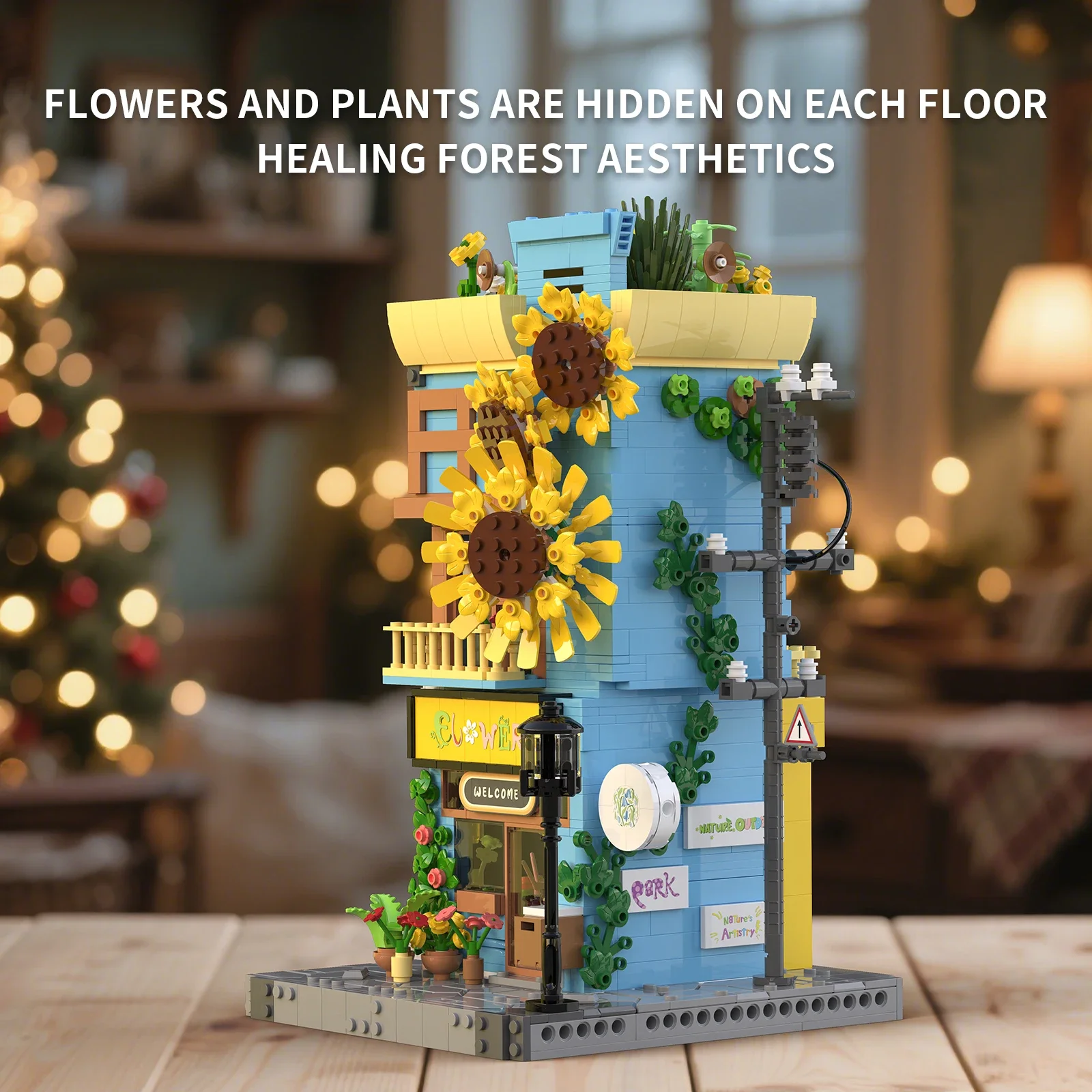 

1580PCS Flower House Building Blocks Sunflower Detached House Model Bricks Set With Light Children DIY Toys Holiday Gifts