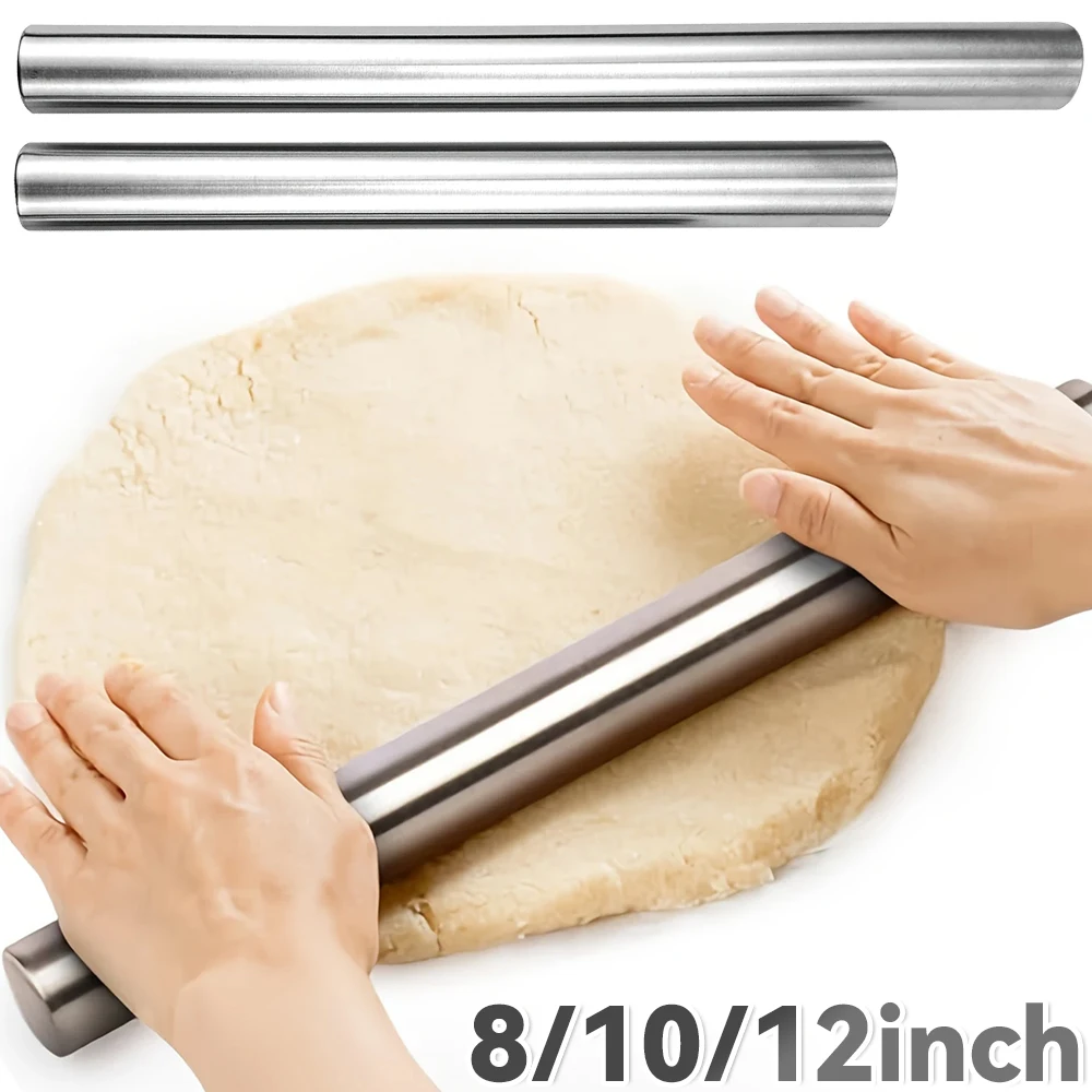 

Stainless Steel Rolling Pin Kitchen Tools Non-Stick Dough Bake Pizza Pastry Dumplings Embossed Roller Pressing Stick 8/10/12Inch