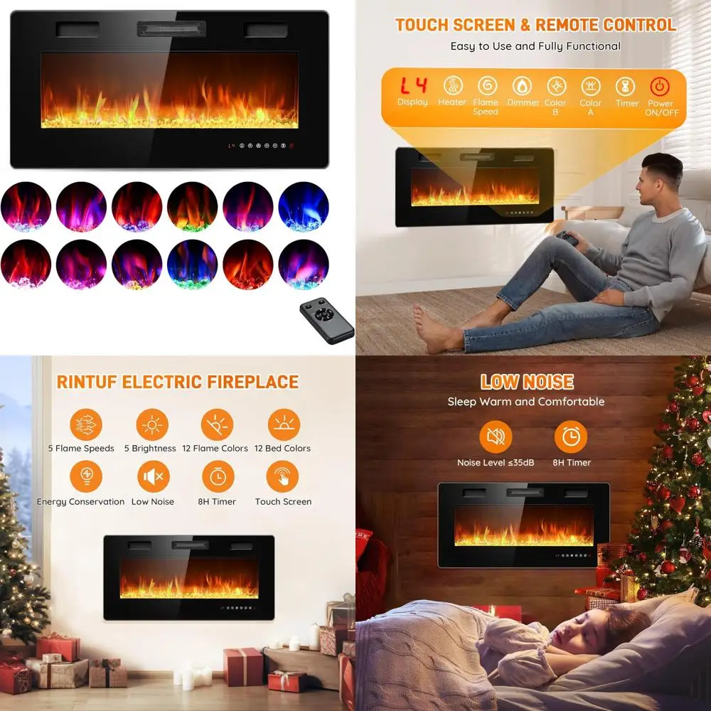 

Rintuf Electric Fireplace Insert - 36 Inch Recessed and Wall-Mounted Indoor Heater with Timer and Touchscreen Controls