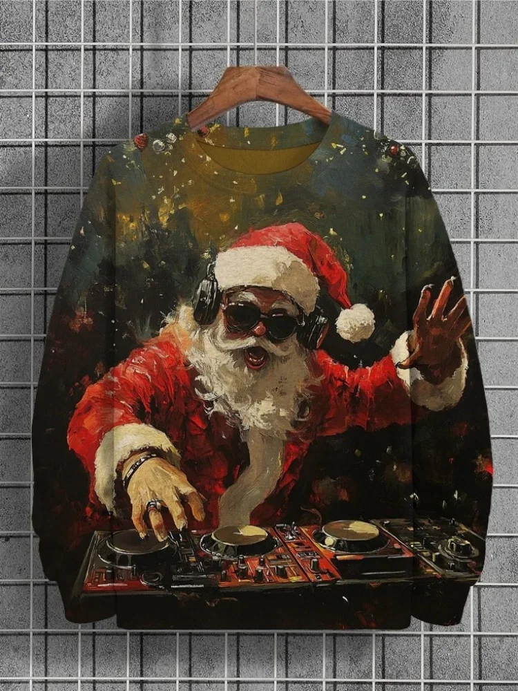 المتضخم مهرجان الرسومات البلوز الشباب شعبية رجل طويل الأكمام بلايز الرجال الهيب هوب عيد الميلاد DJ طباعة عادية البلوز الذكور #3