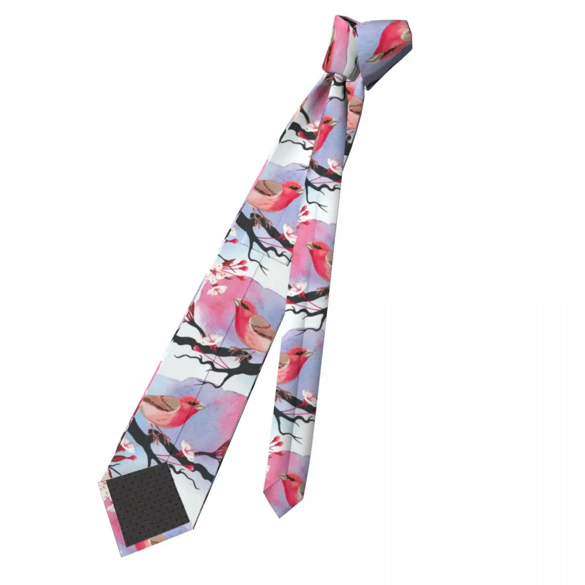 Pink Bird On Cherry Branch Necktie Men Casual Polyester 8 cm Narrow Watercolor Flowers Neck Tie for Mens Daily Wear Gravatas