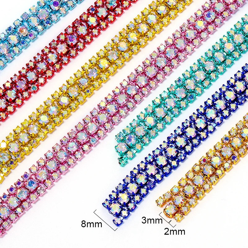QIAO 1 Yard/3 Yards 9mm Glitzer-Kristall-Strass-Kettenband zum Aufnähen für DIY-Kleidung, Bastelarbeiten und Strass-Kettenbänder – Detail 3