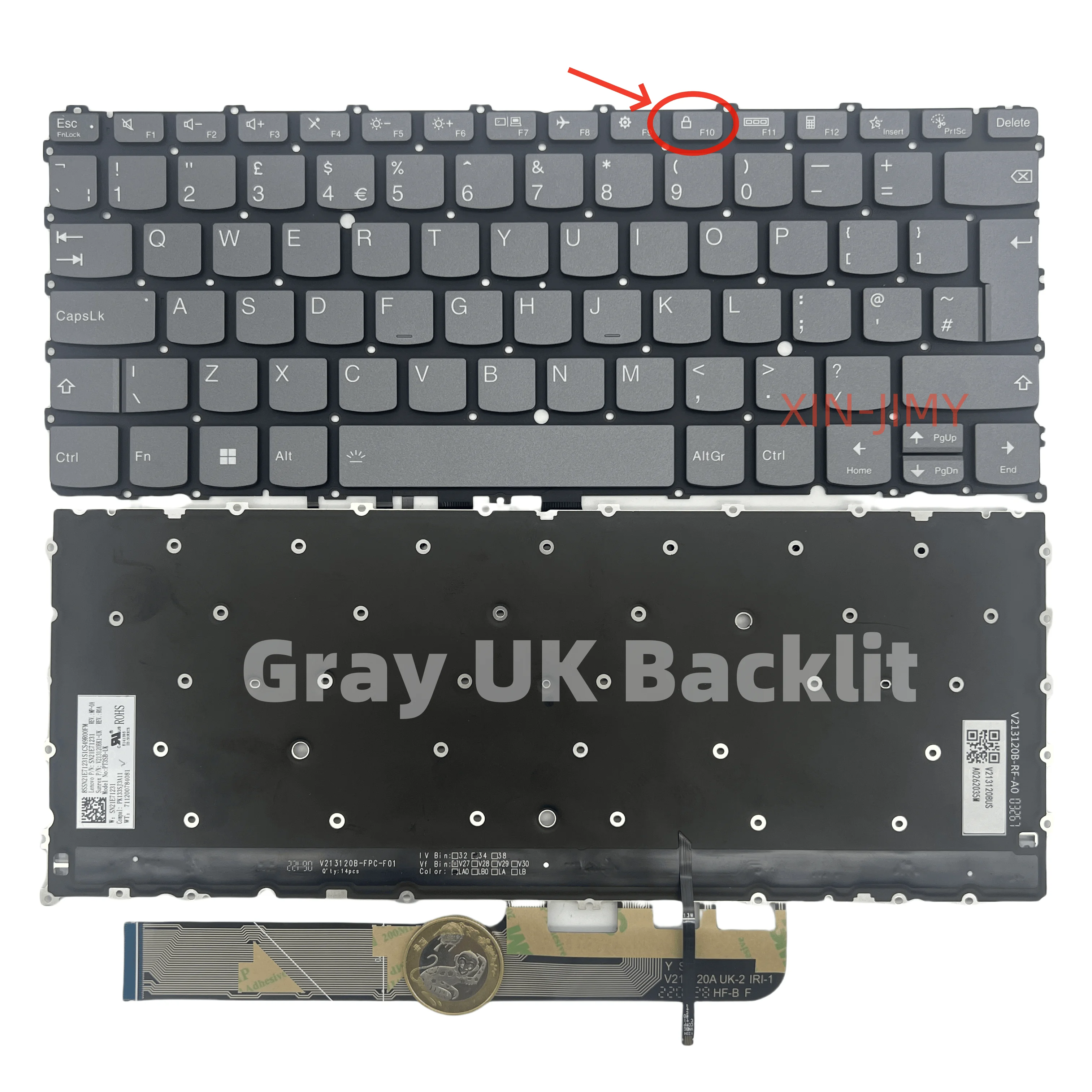 

Клавиатура с подсветкой в Великобритании для ноутбука Lenovo Yoga 6 13ALC7 82UD PT3SB-UK серого цвета 13,3 дюйма