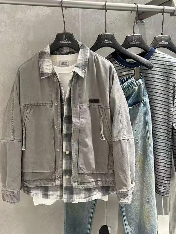 

Мужская демисезонная куртка-пальто из полиэстера с воротником-стойкой, имитация двухслойного дизайна, новая коллекция