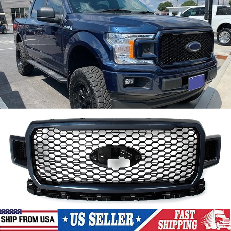 

Передняя решетка автомобиля, модифицированная решетка для Ford F-150 2018-2020, синие джинсы, металлическая решетка переднего бампера, сотовая передняя верхняя решетка