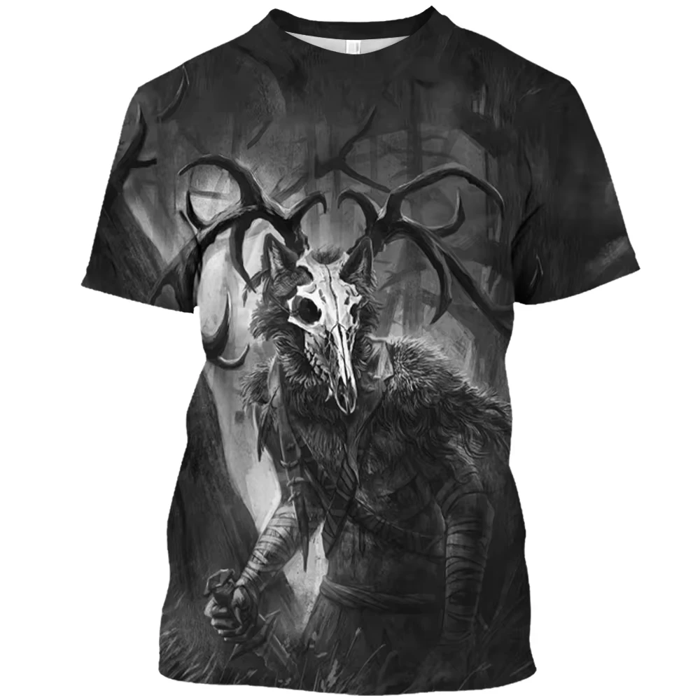 Men's T-shirt Demon Wendigo Print Tops Casual Short Sleeve Summer O-Neck Streetwear Male Loose Sweatshirt Breathable Men Clothe