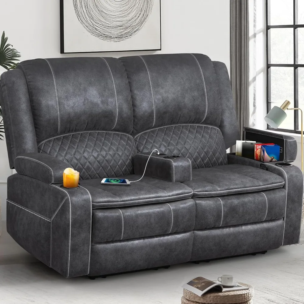 Loveseat Recliner Sofa, Manual Reclining Loveseat with Removable Armrest, Dutch Velvet Recliner Loveseat for Adults