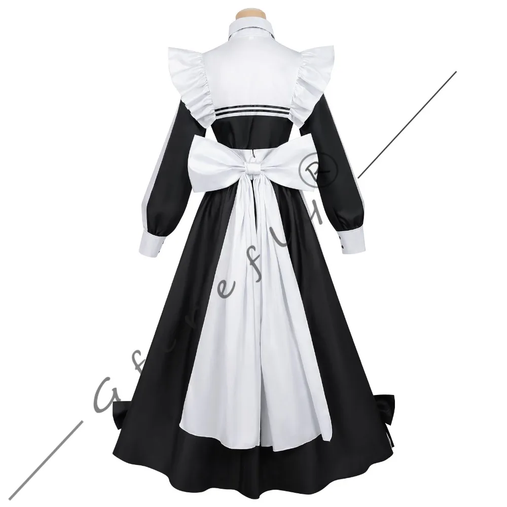 لعب ألعاب الموت لوضع الطعام على الطاولة Sorimachi Yuki أزياء تنكرية باللونين الأبيض والأسود ملحقات فستان الخادمة شعر مستعار للهالوين