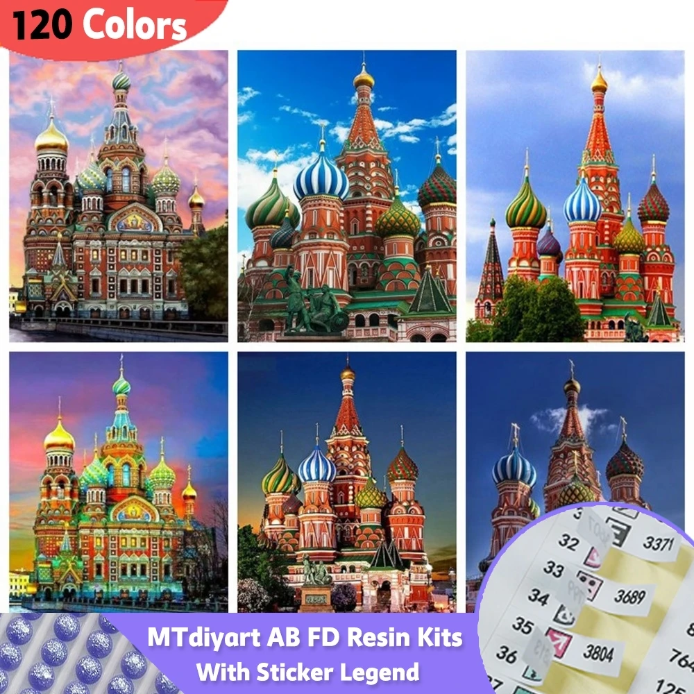 Kilise Kalesi 120 Renk AB Peri Tozu 5D Reçine Elmas Boyama Yeni Gelenler Ev Dekor Mozaik Bina Manzara Duvar Sanatı