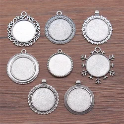 4pcs Fit 25mm Round Glass Cabochon Base Setting Pendant Tray For Jewelry DIY Making Antique Silver Color FM4030