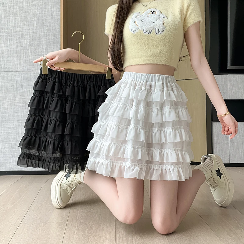 Real Shot Summer New White High Waist Slimming French Style Puff Skirt Cake Skirt A-line Half Skirt In Stock