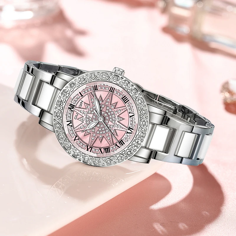 GUANQIN Women's Watches Luxury Elegant Ceramic Strap Original Brand Quartz Wristwatch for Lady Trend Fashion Dress Roman Dial