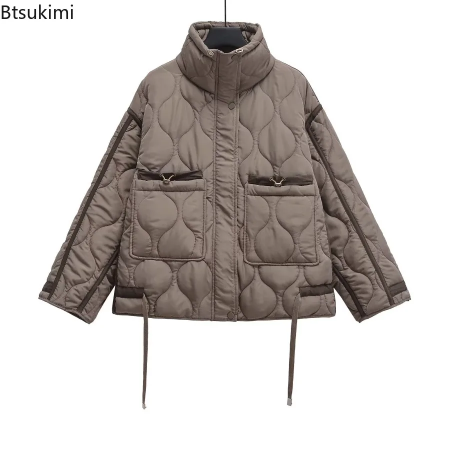 2025 Autumn/Winter New Product Women's New Fashion Loose Pocket Stand Up Collar Lightweight Quilted Cotton Coat Warm Jacket