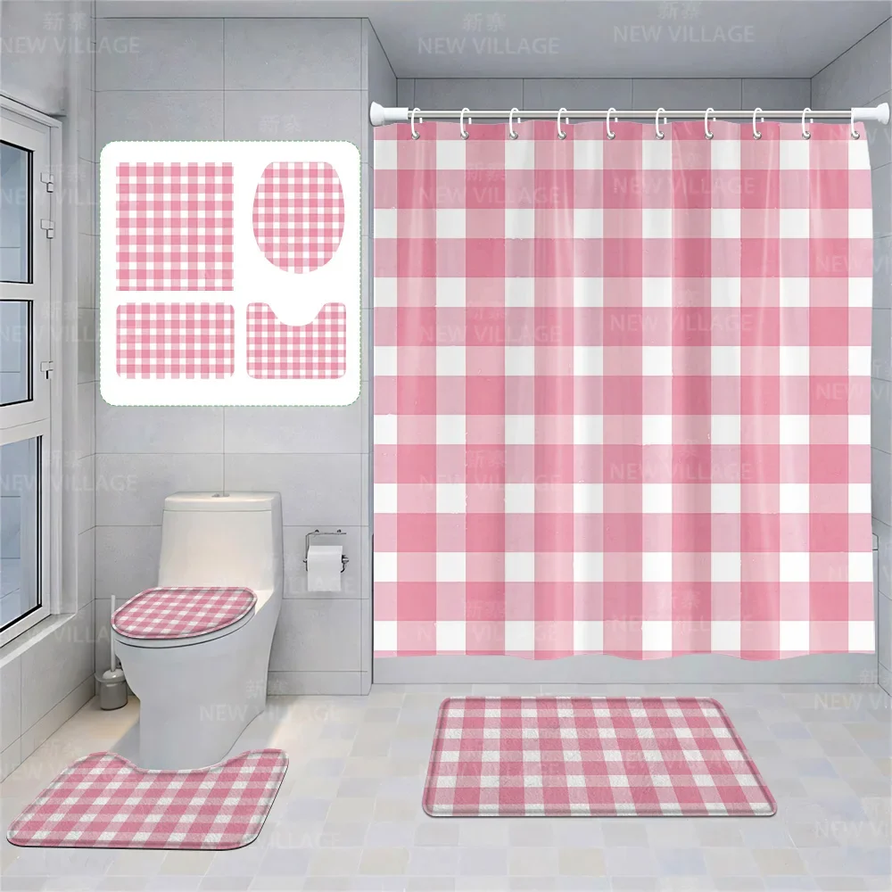 Home shower curtains bathroom Decora waterproof fabric non-slip bathmat water absorption curtain Modern geometric nordic simple