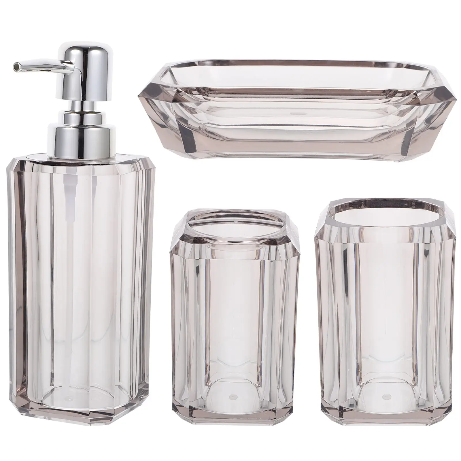 

4pcs Bathroom Accessories Set Acrylic Gold Lotion Dispenser Toothbrush Holder Soap Dish Shampoo Bottle