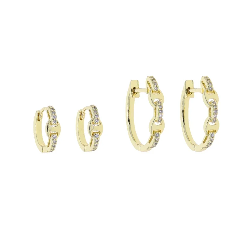 Fashion High Polished Micro Pave Bling Cz Horseshoe Shaped Snaffle Bit Earring Gold Color Huggie Circle Women Jewelry