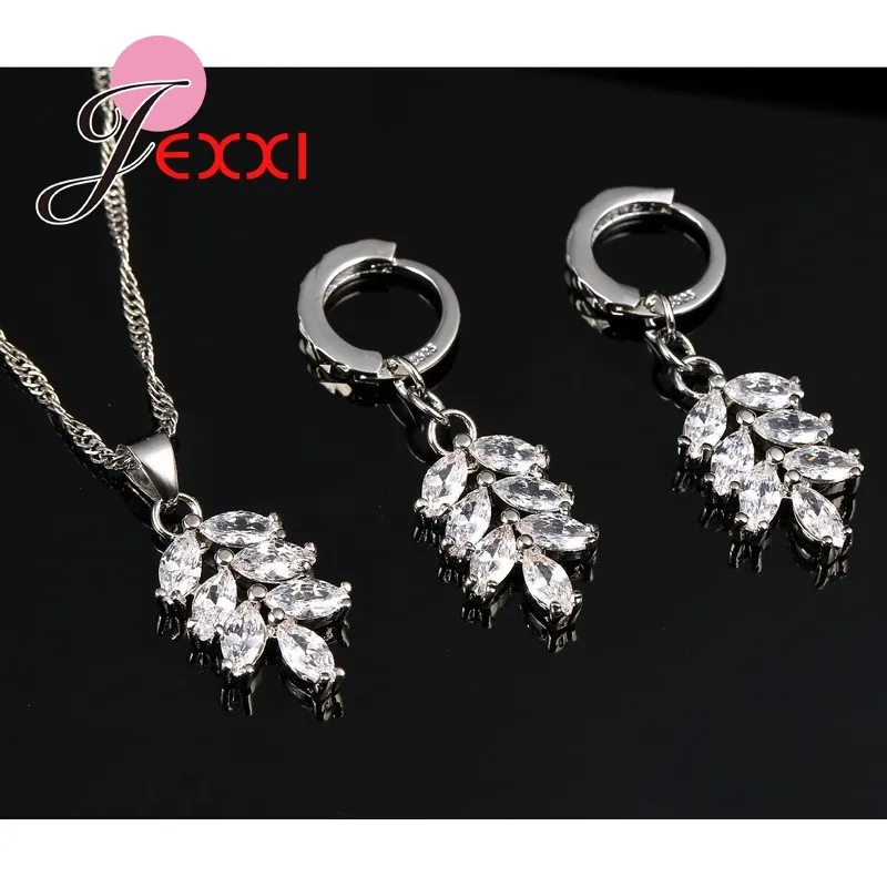 

Gifts Women Party Interesting Leaves Design AAA CZ Earring/Necklace Pendant 925 Sterling Silver Jewelry Set