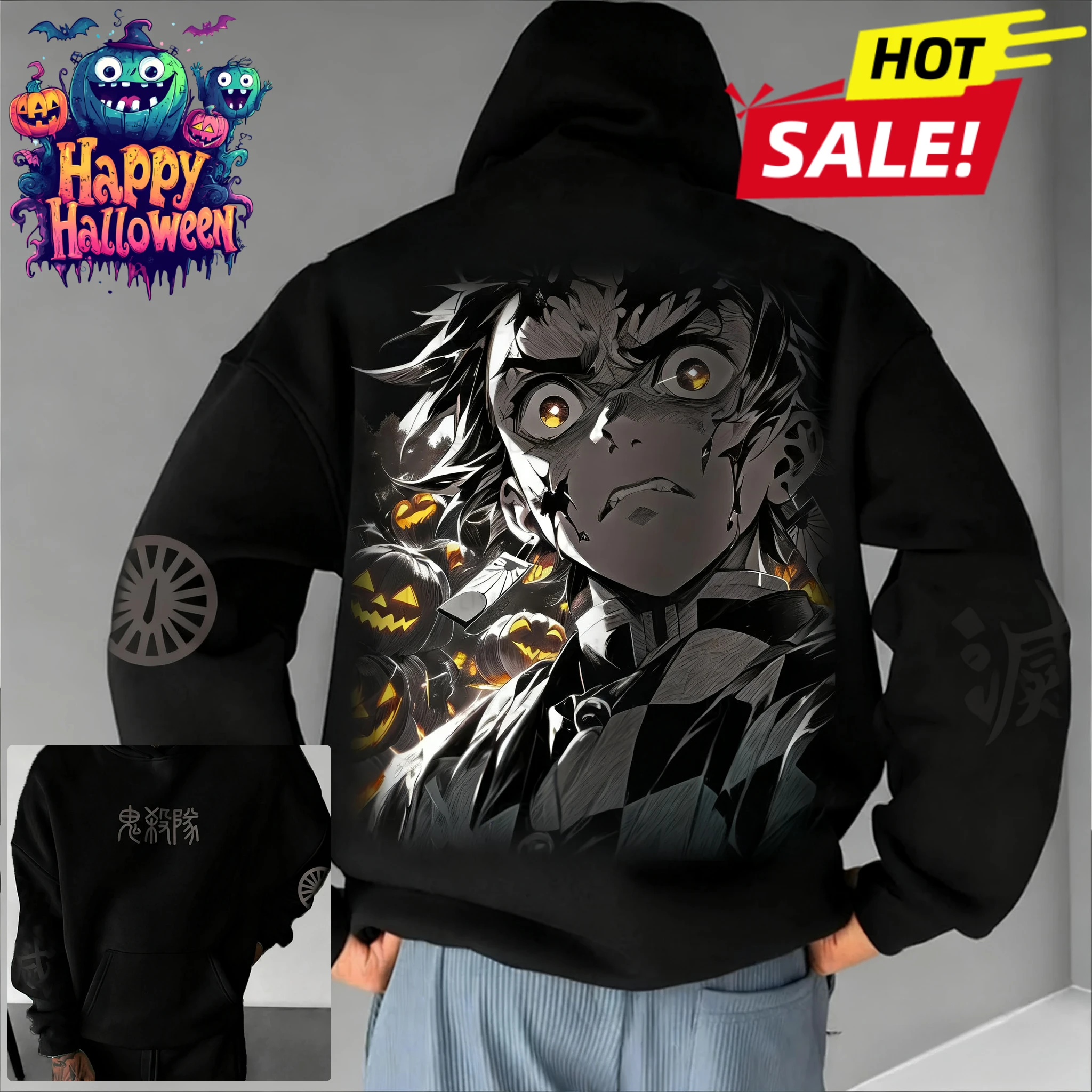 

Men and Women Adult Children Loose Shoulder Sleeves Spring Trend Top Retro Y2K Japanese Anime Halloween Series Hoodie