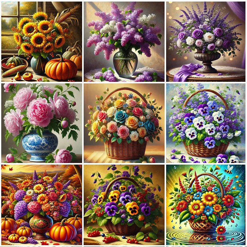 

Bouquet In Cup Diamond Painting New Collection 2024 Color Flower Art Full Diamond Mosaic Cross Stitch Kit Home Wall Decor Gifts