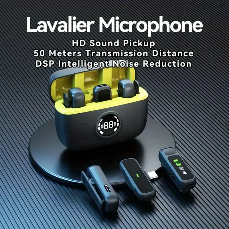 Dual Transmitter Wireless Lavalier Microphone System, 50-Meter Range