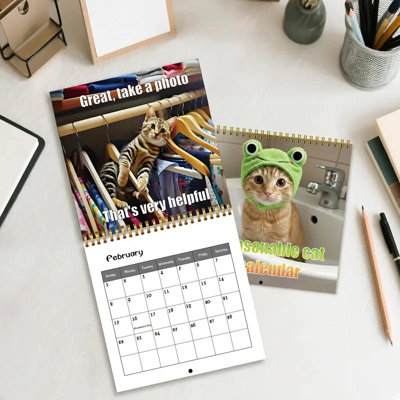 Planificateur de calendrier pour chat fantaisiste 2026 – Organisateur mensuel et quotidien avec d'illustrations félines adorables, organisation de bureau sur le thème du chat mignon