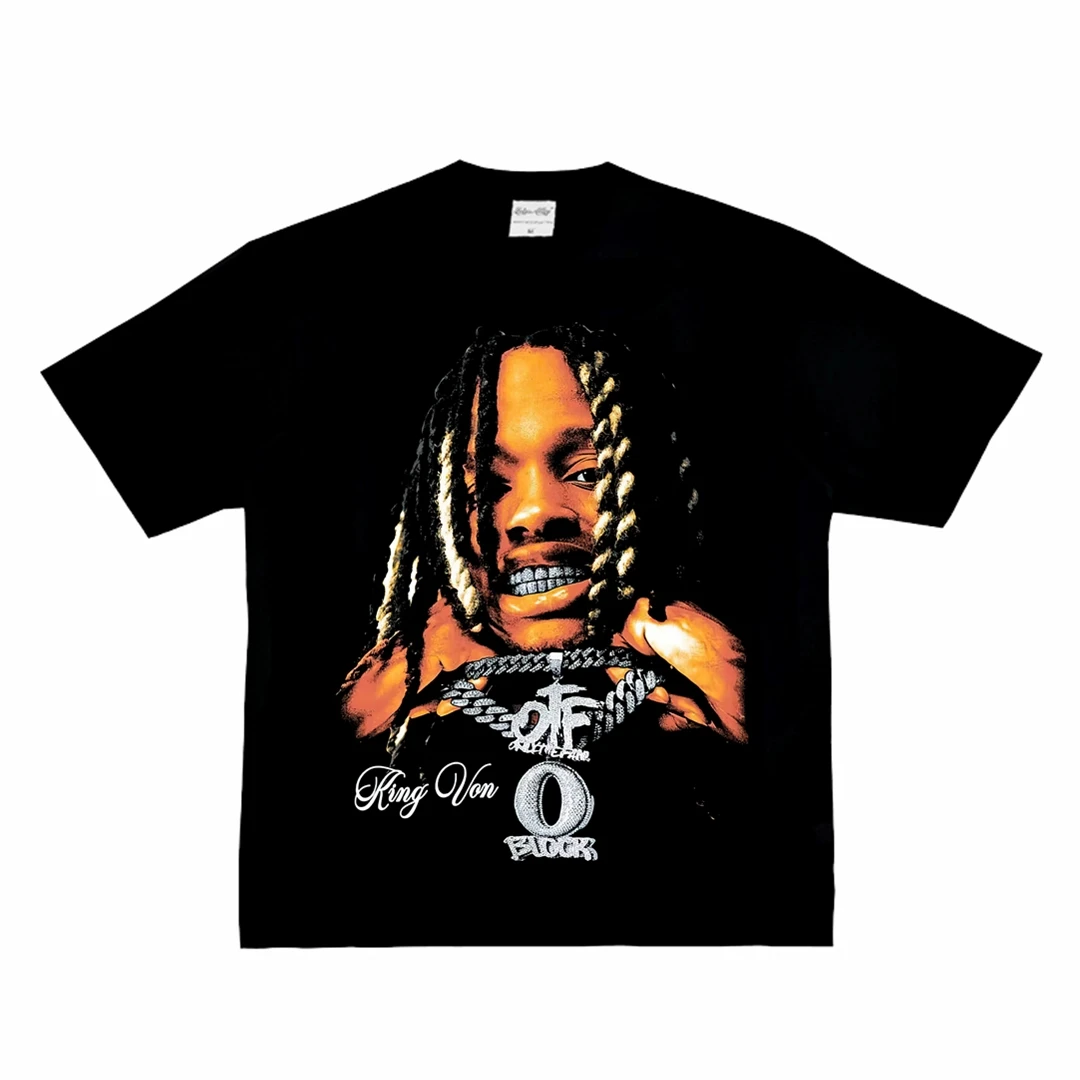 Lil Durk King Von Pendant Print T-Shirt Cotton Street Culture Hip Hop Streetwear Unisex Vintage Rapper Merch Loose Tees