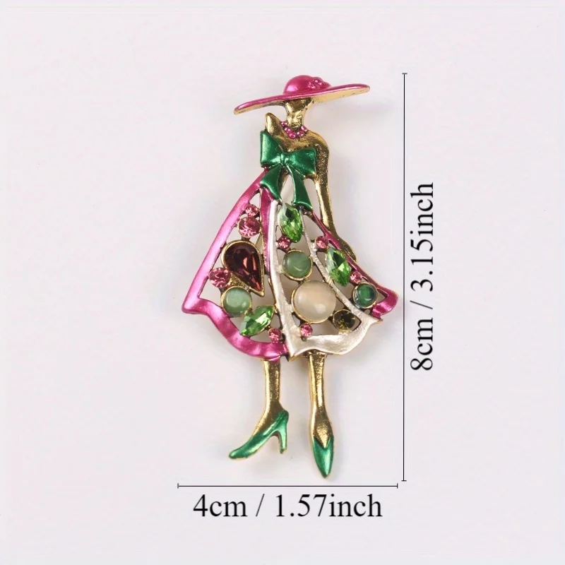 1pc Fashion Womens Unisex Crystal Dress Enamel Enamel Hat Beautiful Girl Brooch Party Office Brooch Gifts