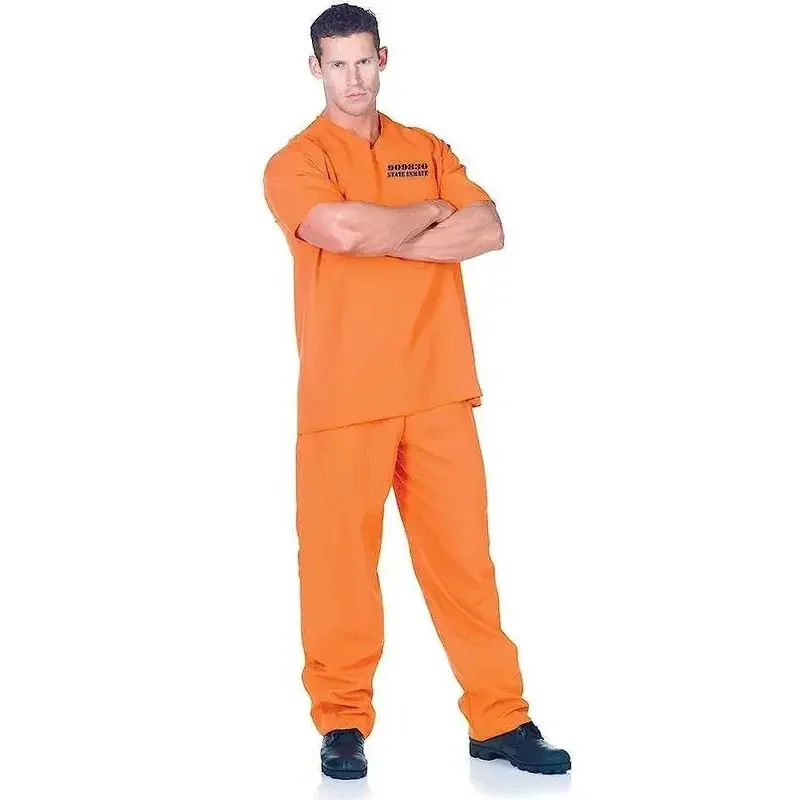 

CyMan Jail Jumpsuit Adult Orange Prison Uniform Halloween Costume Props Long Sleeve Jumpsuit Jail Party Cosplay Costumes for Adu