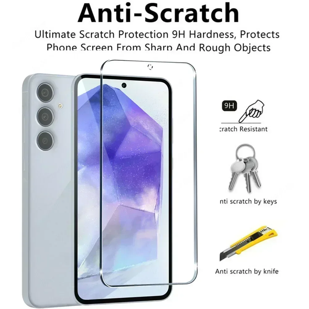 4 ชิ้นกระจกนิรภัยสําหรับ Samsung Galaxy A55 A54 A53 A52 5 กรัม A34 A15 A51 A71 A34 A14 A24 A33 A70 A73 A12 A13 A32 ป้องกันหน้าจอ
