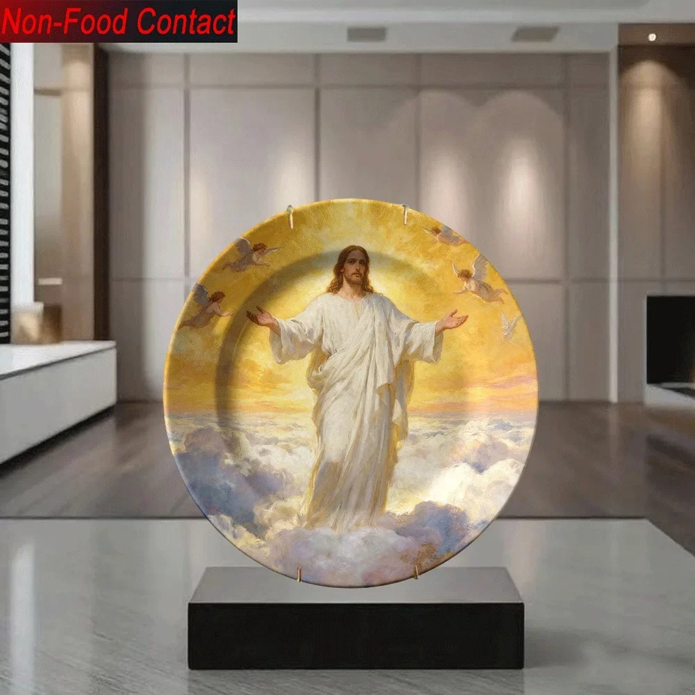 2D 1pc Ceramic Decorative Plate, Religious Theme  Saint Image Design, Non-Consumable Pure Decoration, Home Tabletop Art