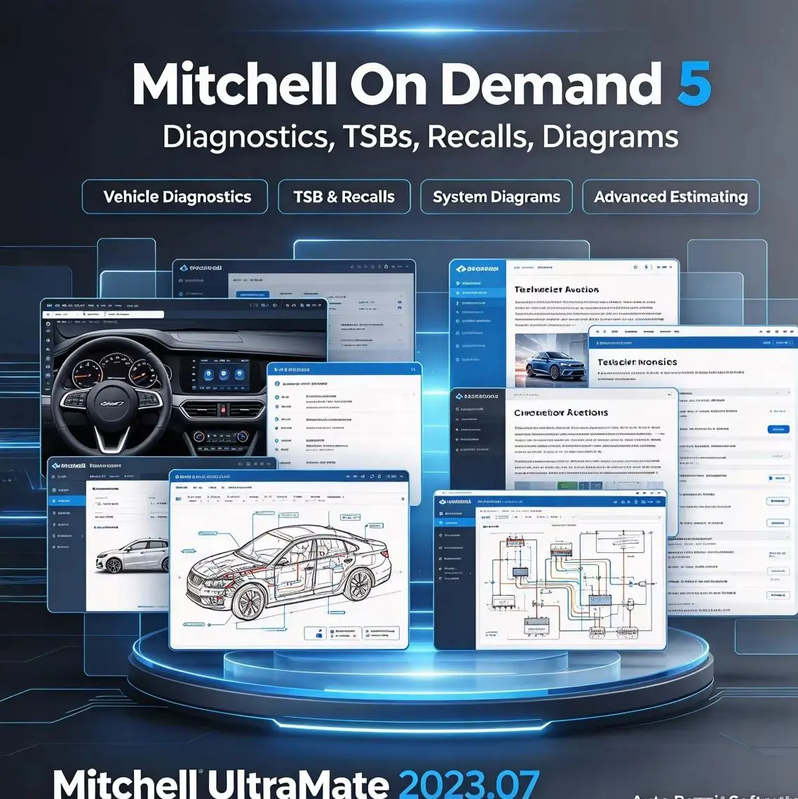 Auto Repair Software Mitchel On Demand 5 Diagnostics TSBs Recalls Diagram+Mitchel UltraMate 2023.07 Advanced Estimating Software