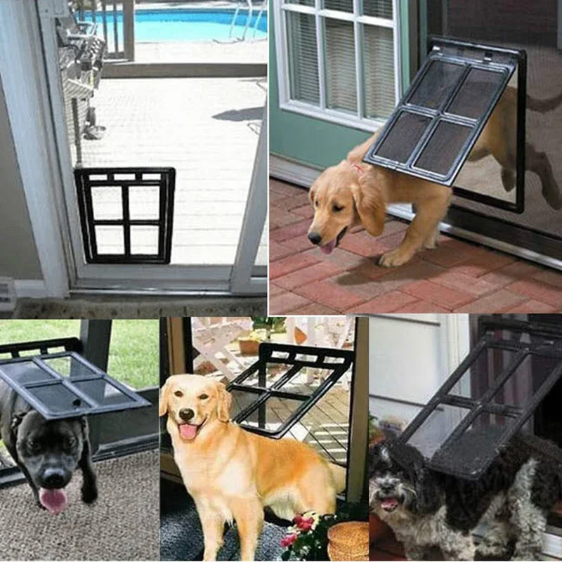 New Lockable Pet Dog Cat Kitty Door for Plastic Screen Window Security Flap Gates Pet Tunnel Dog Fence Free Access Door for Home