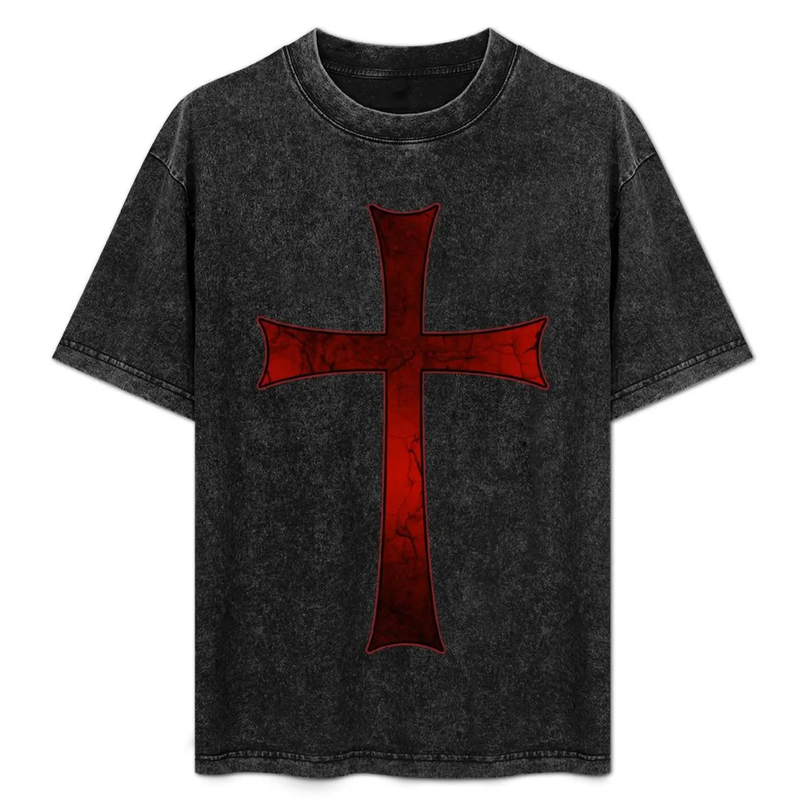 

An old, red, cracked Christian cross - Crusader Knight Templar T-Shirt anime tshirt sports fans mens clothes