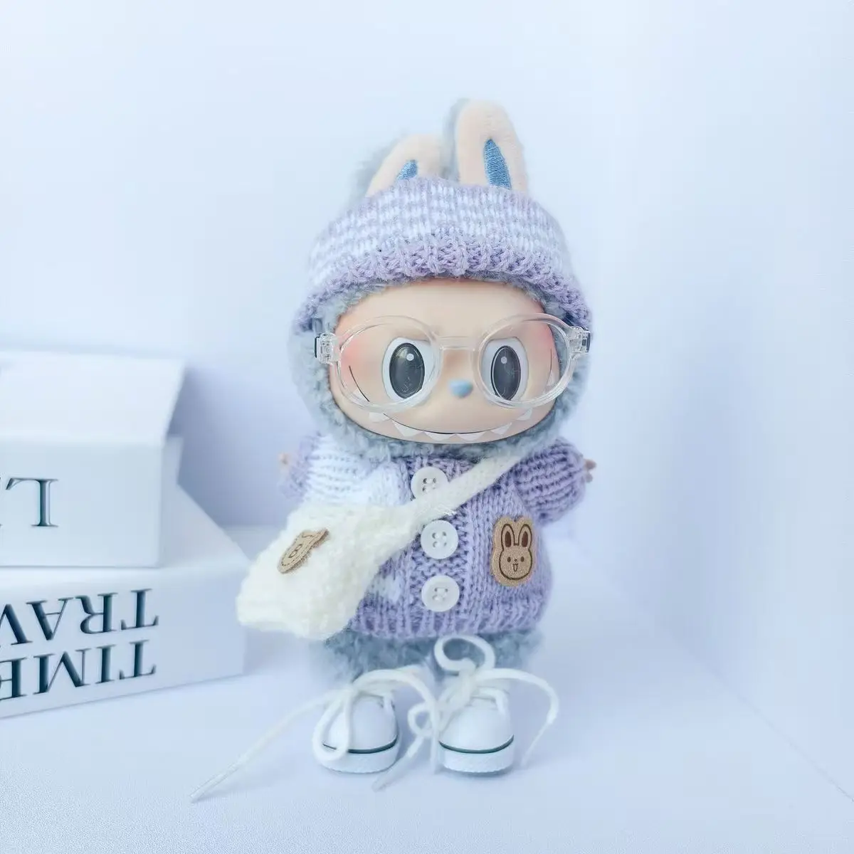 Puppenkleidung für Labubu Outfit V1 V2 V3 17 cm Puppen sitzendes Zubehör Brille Kleidung Designer Kinder Geschenk Pullover Hut Tasche Set
