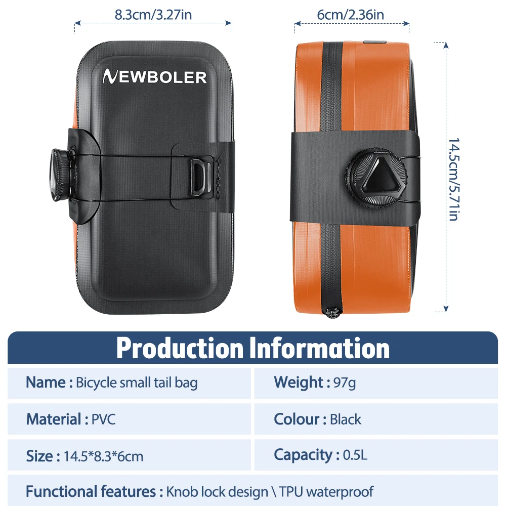 NEWBOLER Bicycle Saddle Bag Seamless Waterproof Wear-Resistant Rotating Lacing Buckle Mini Saddlebag Bike Accessory